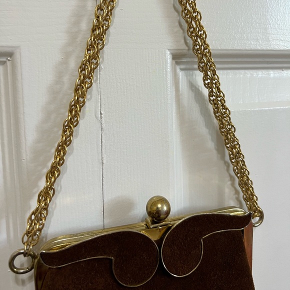 Triangle New York Vintage Suede Chain Handle Purse Evening Bag - Picture 3 of 7
